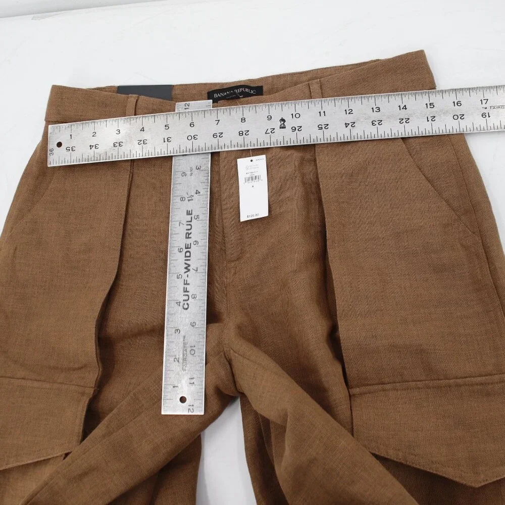 NWT Banana Republic Cargo Suit Pants Womens 4 wide Leg Linen Blend Brown trouser